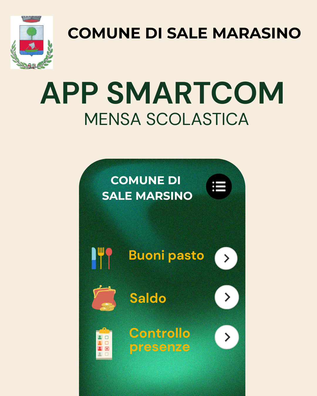 APP SMARTCOM PER MENSA SCOLASTICA DEL COMUNE DI SALE MARASINO: PAGARE BUOINI PASTO, CONTROLLARE IL SALDO E LE PRESENZE
